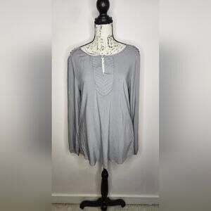 NWT SPENSE Womens Longsleeve Grey Blouse Keyhole Patterned Panel Front Size S